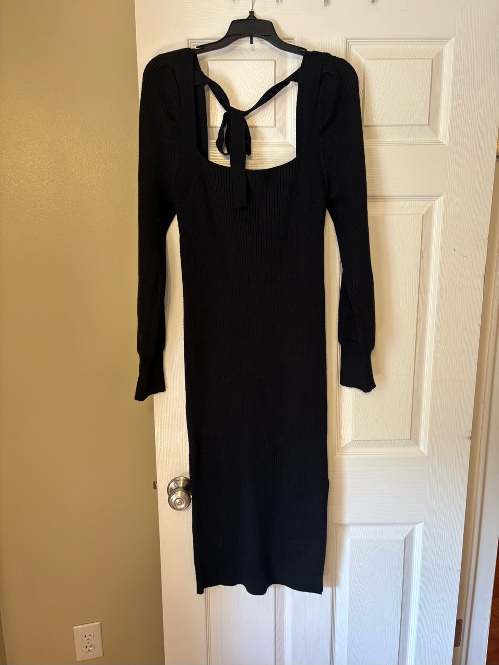 House of Harlow 1960 Black Ribbed Midi Dress with Back Tie